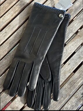 Coach Black Leather Men's Dress Gloves with Button Detail